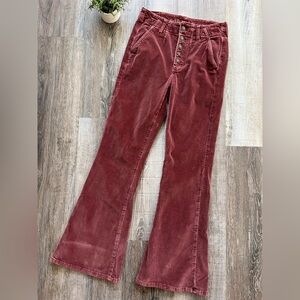 AE American Eagle Super Stretch Corduroy Super High-Waisted Flare Pant in Maroon